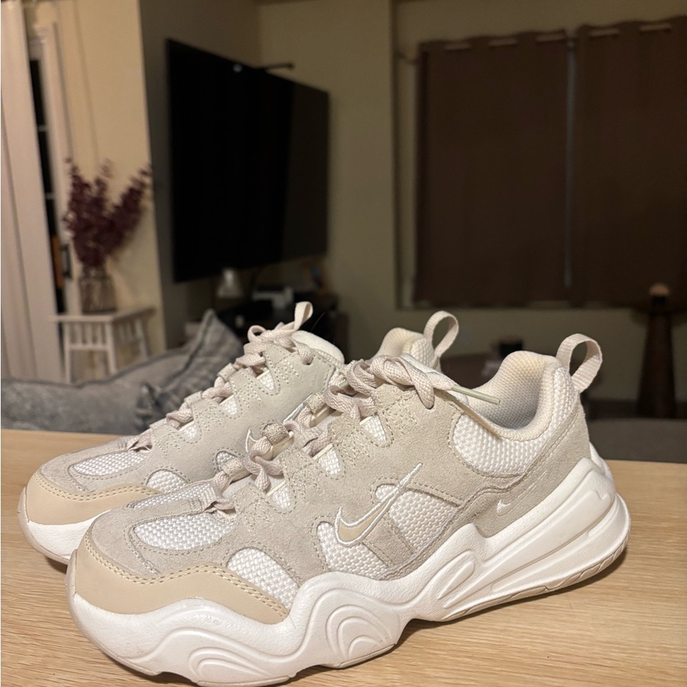 Cream and White Nike Sneakers